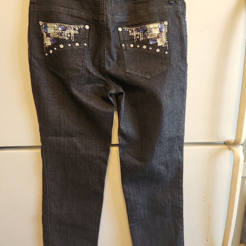 Chico's Black Ankle Cropped Jeans with Sparkly Embellishments